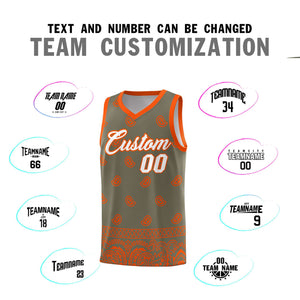 Custom Olive Orange Personalized Cashew Pattern Sports Uniform Basketball Jersey