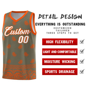 Custom Olive Orange Personalized Cashew Pattern Sports Uniform Basketball Jersey