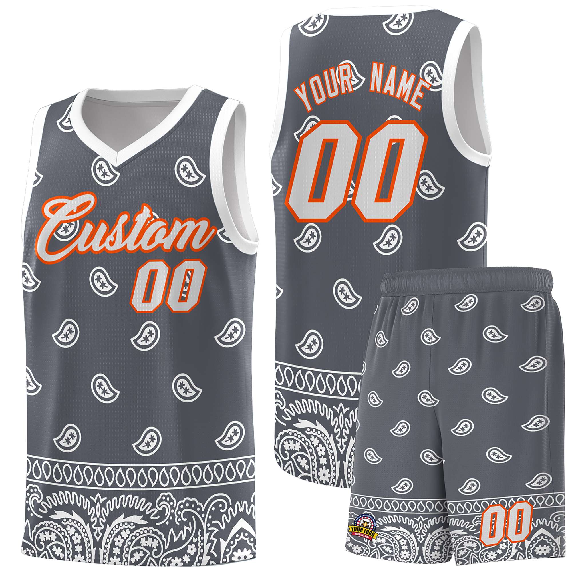 Custom Dark Gray White Personalized Cashew Pattern Sports Uniform Basketball Jersey