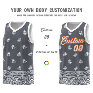 Custom Dark Gray White Personalized Cashew Pattern Sports Uniform Basketball Jersey