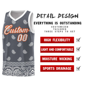 Custom Dark Gray White Personalized Cashew Pattern Sports Uniform Basketball Jersey