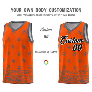 Custom Orange Dark Gray Personalized Cashew Pattern Sports Uniform Basketball Jersey