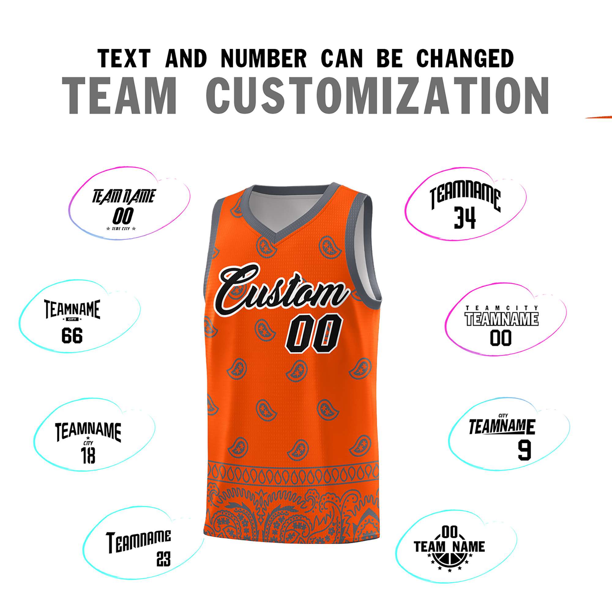 Custom Orange Dark Gray Personalized Cashew Pattern Sports Uniform Basketball Jersey