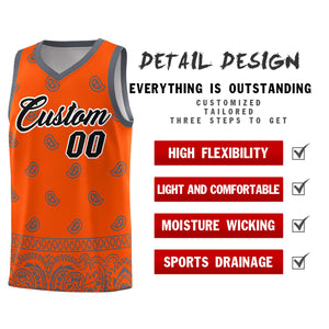 Custom Orange Dark Gray Personalized Cashew Pattern Sports Uniform Basketball Jersey