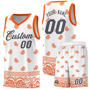 Custom White Orange Personalized Cashew Pattern Sports Uniform Basketball Jersey