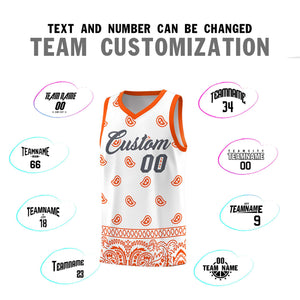 Custom White Orange Personalized Cashew Pattern Sports Uniform Basketball Jersey