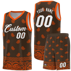 Custom Brown Orange Personalized Cashew Pattern Sports Uniform Basketball Jersey