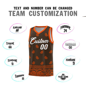 Custom Brown Orange Personalized Cashew Pattern Sports Uniform Basketball Jersey