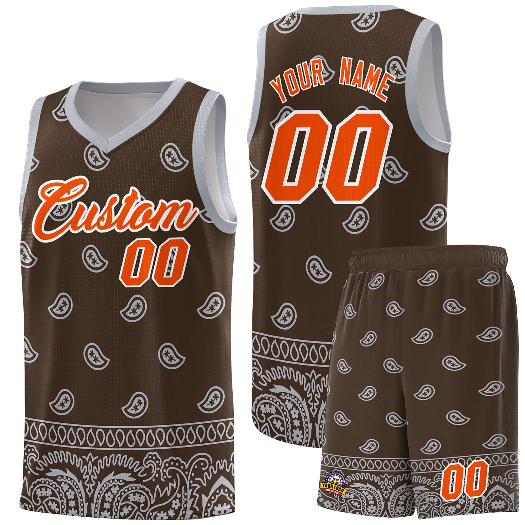 Custom Brown Gray Personalized Cashew Pattern Sports Uniform Basketball Jersey