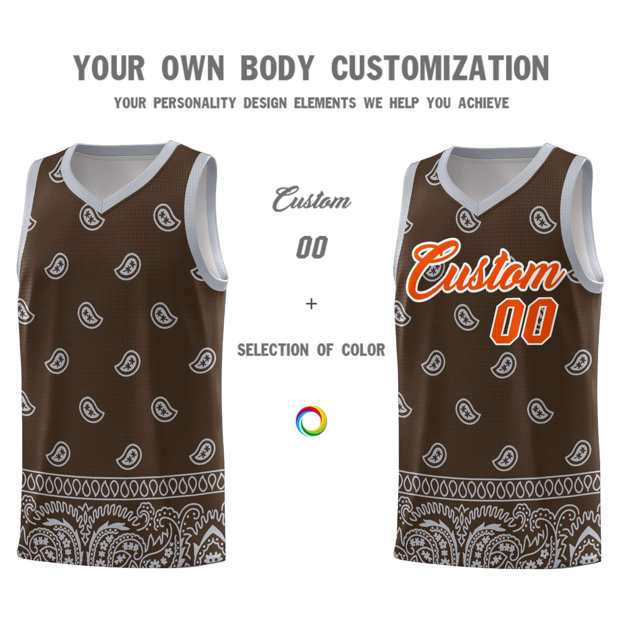 Custom Brown Gray Personalized Cashew Pattern Sports Uniform Basketball Jersey