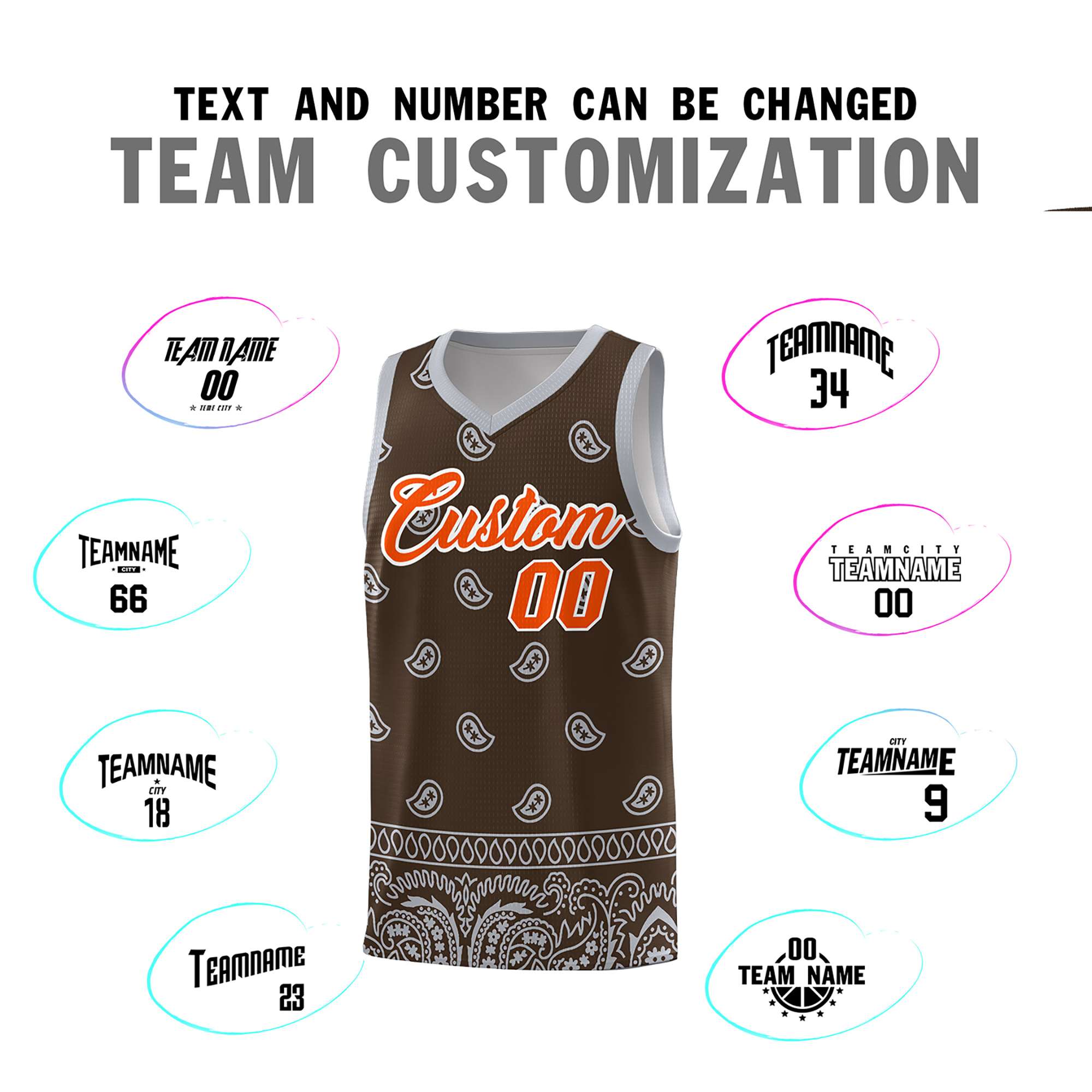 Custom Brown Gray Personalized Cashew Pattern Sports Uniform Basketball Jersey