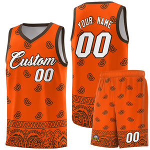 Custom Orange Brown Personalized Cashew Pattern Sports Uniform Basketball Jersey