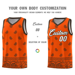 Custom Orange Brown Personalized Cashew Pattern Sports Uniform Basketball Jersey