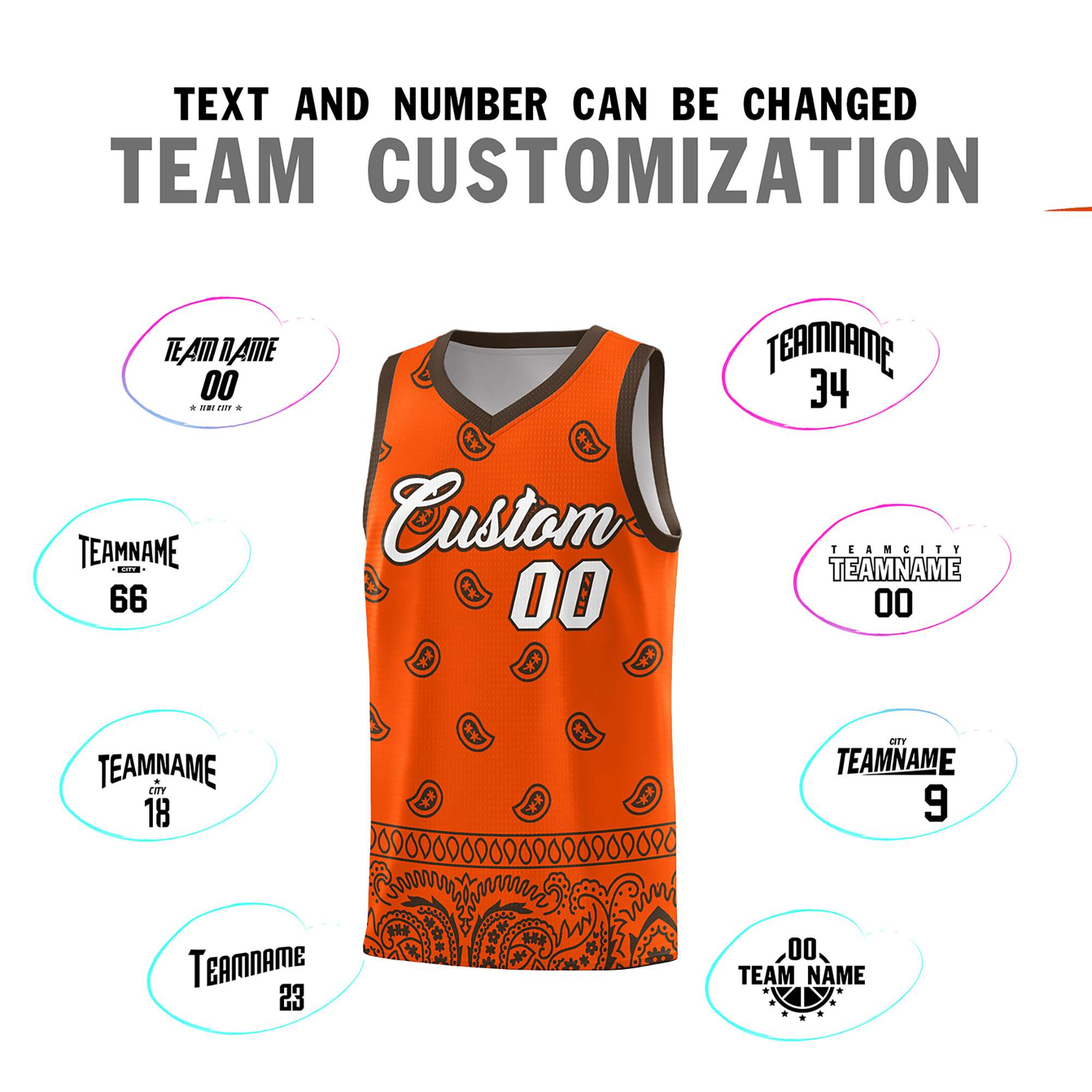 Custom Orange Brown Personalized Cashew Pattern Sports Uniform Basketball Jersey