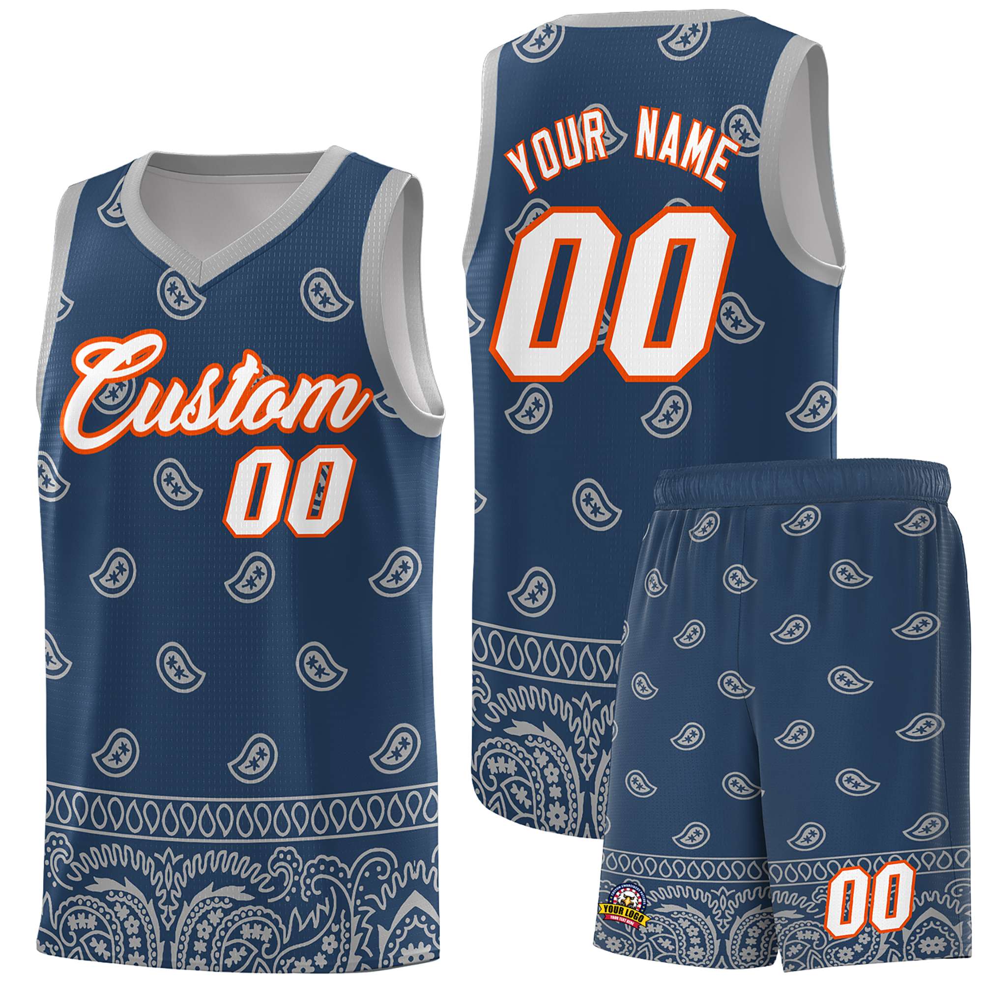 Custom Midnight Blue Gray Personalized Cashew Pattern Sports Uniform Basketball Jersey