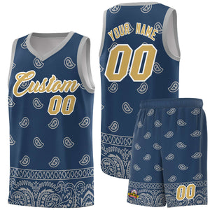 Custom Midnight Blue Gray Personalized Cashew Pattern Sports Uniform Basketball Jersey