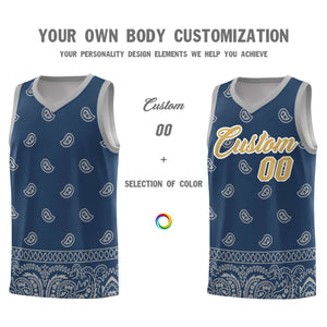 Custom Midnight Blue Gray Personalized Cashew Pattern Sports Uniform Basketball Jersey