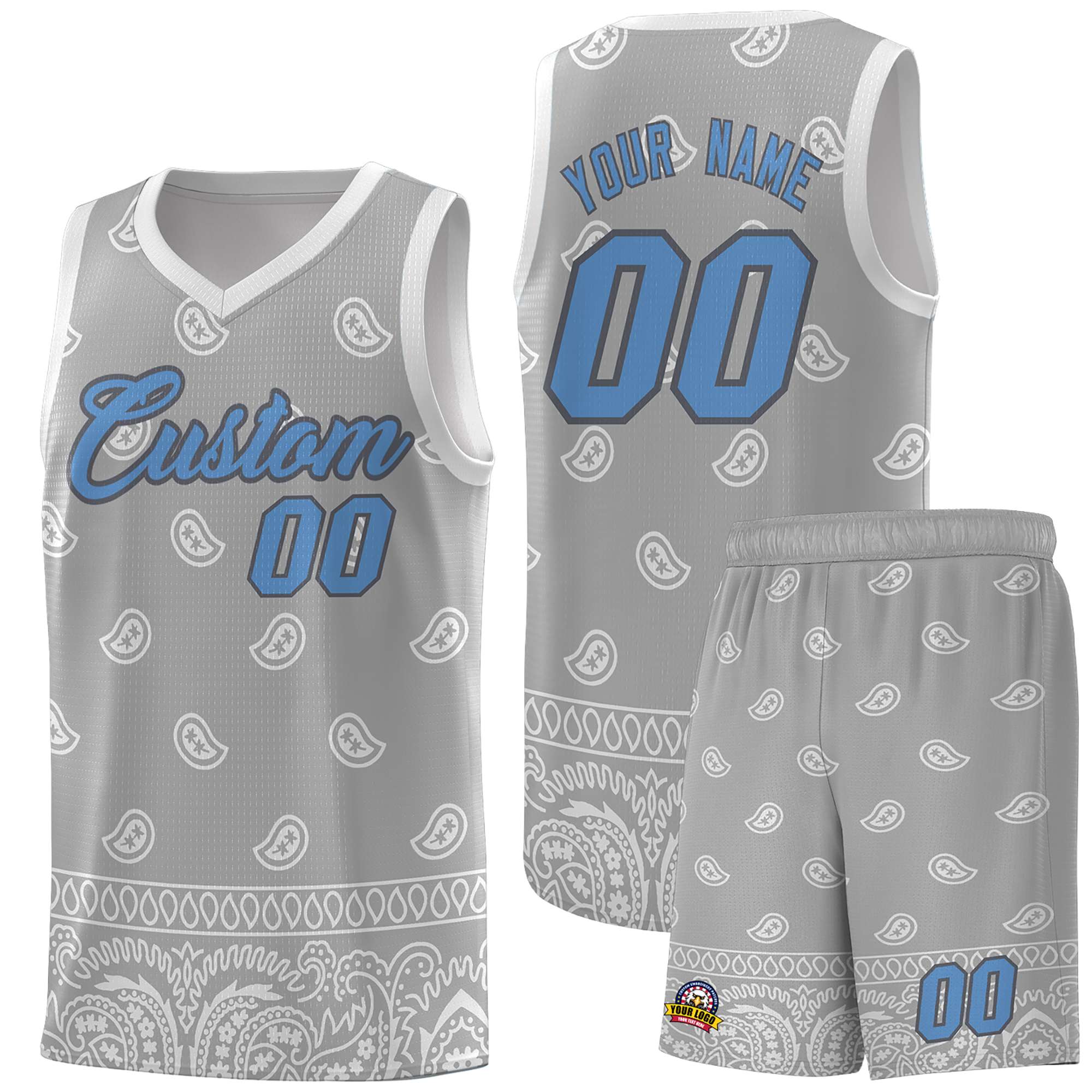 Custom Gray Light Gray Personalized Cashew Pattern Sports Uniform Basketball Jersey