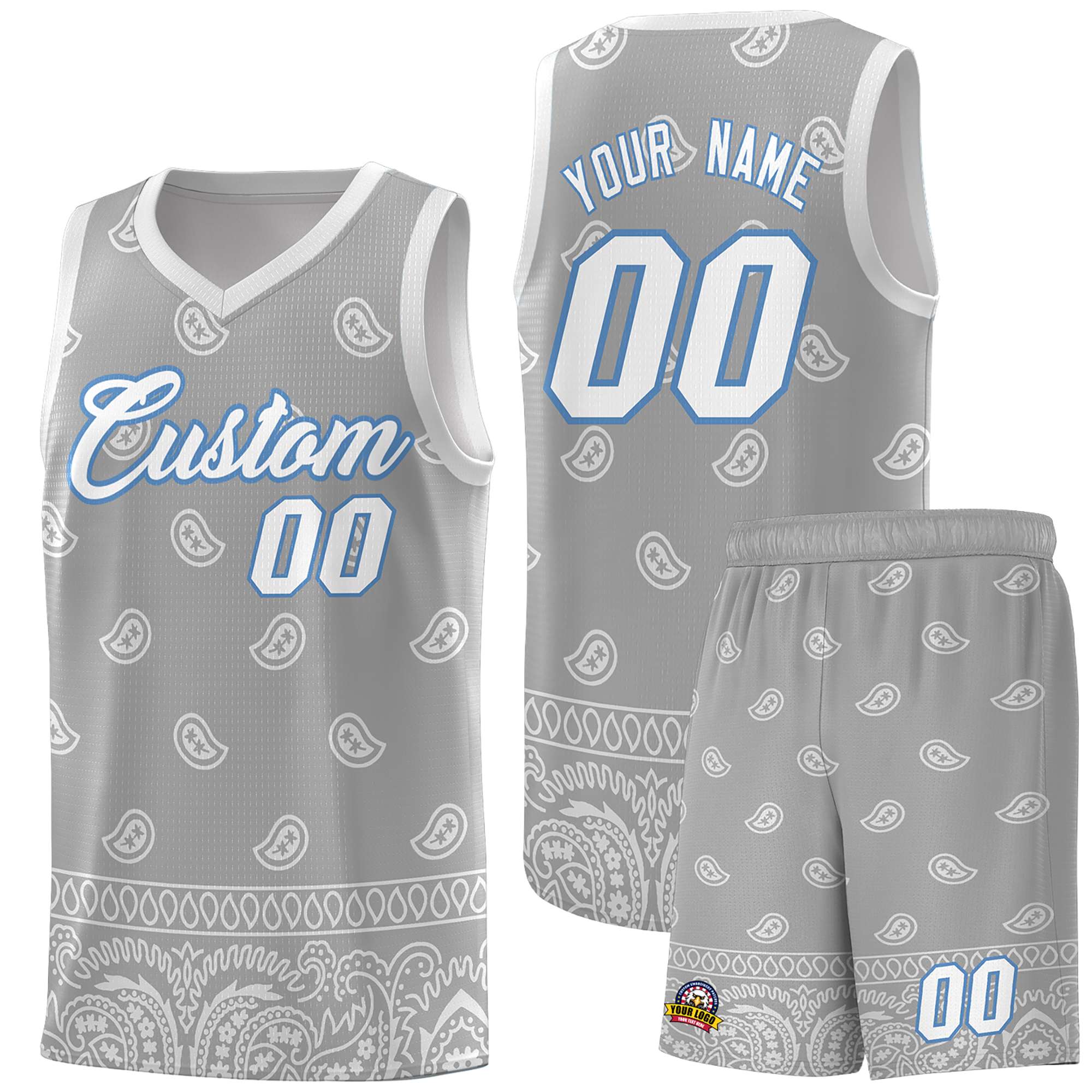 Custom Gray Light Gray Personalized Cashew Pattern Sports Uniform Basketball Jersey