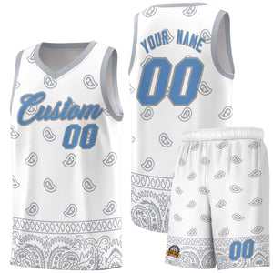 Custom White Gray Personalized Cashew Pattern Sports Uniform Basketball Jersey