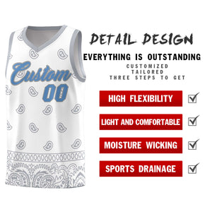 Custom White Gray Personalized Cashew Pattern Sports Uniform Basketball Jersey