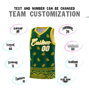 Custom Gold Green Personalized Cashew Pattern Sports Uniform Basketball Jersey