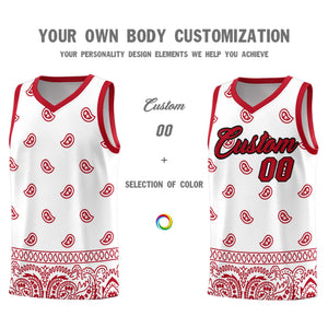 Custom White Red Personalized Cashew Pattern Sports Uniform Basketball Jersey