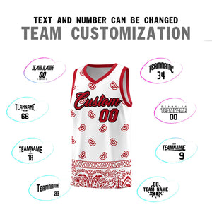 Custom White Red Personalized Cashew Pattern Sports Uniform Basketball Jersey