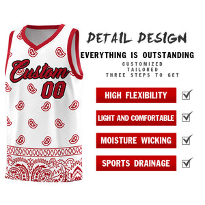 Custom White Red Personalized Cashew Pattern Sports Uniform Basketball Jersey