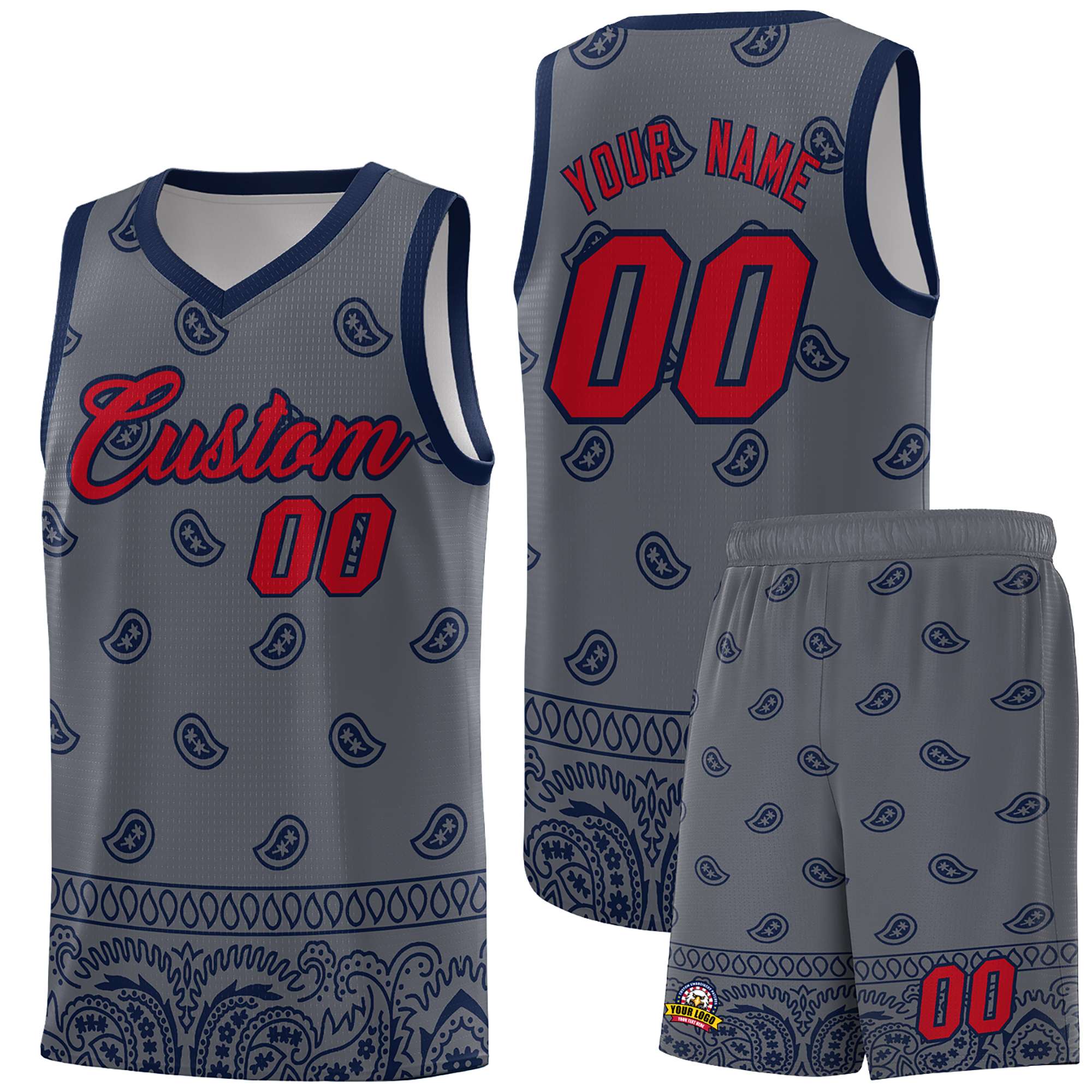 Custom Dark Gray Navy Personalized Cashew Pattern Sports Uniform Basketball Jersey