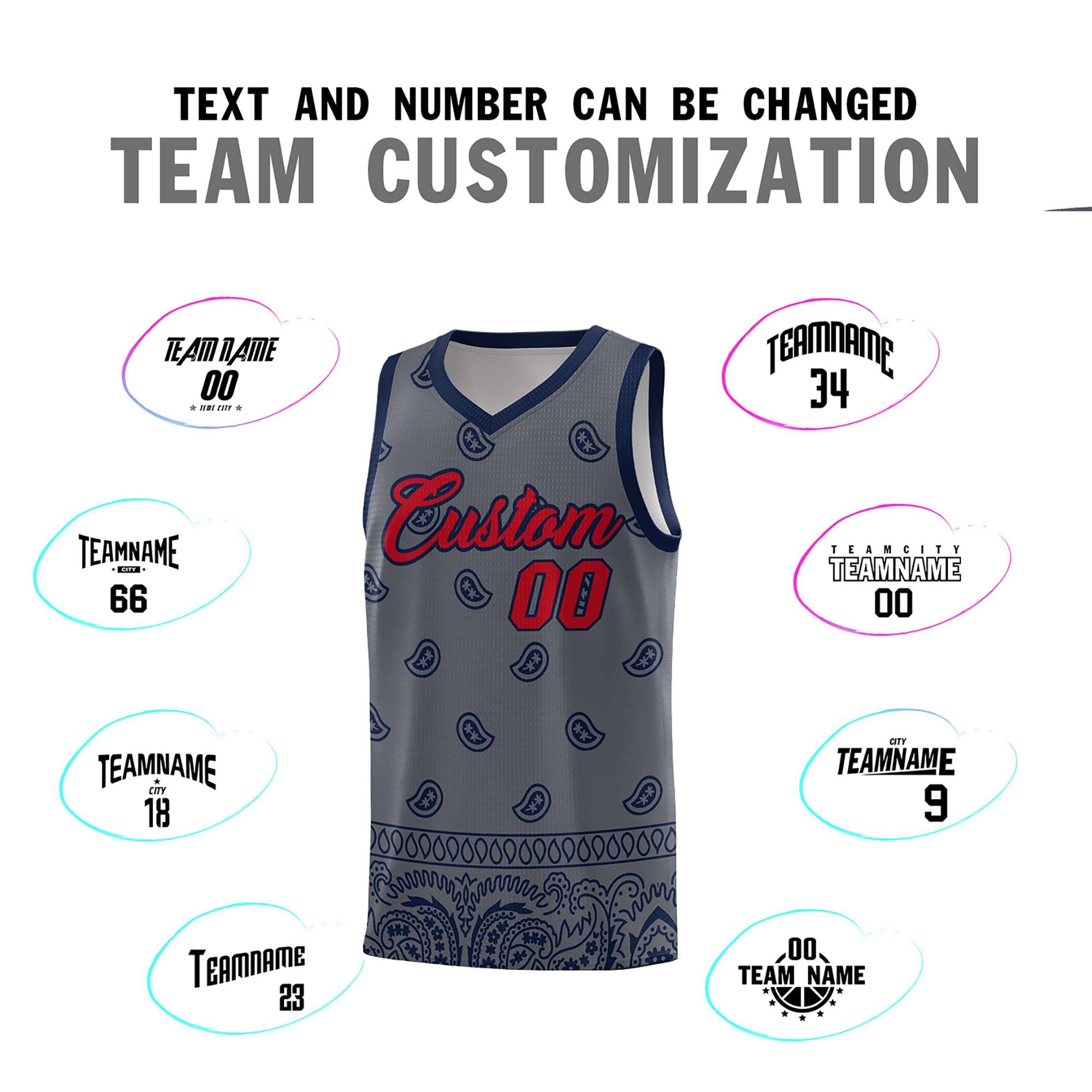 Custom Dark Gray Navy Personalized Cashew Pattern Sports Uniform Basketball Jersey