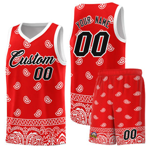 Custom Red White Personalized Cashew Pattern Sports Uniform Basketball Jersey