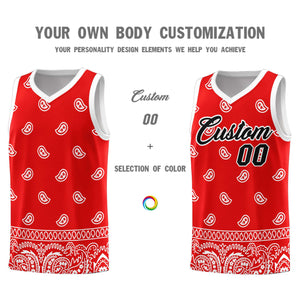 Custom Red White Personalized Cashew Pattern Sports Uniform Basketball Jersey