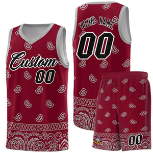 Custom Crimson Gray Personalized Cashew Pattern Sports Uniform Basketball Jersey