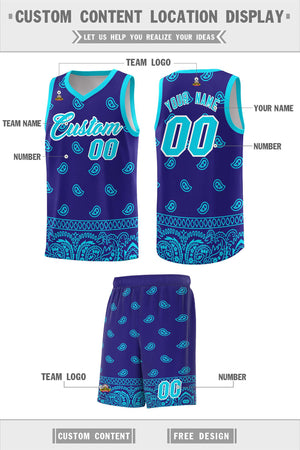 Custom Royal Bright Green Personalized Cashew Pattern Sports Uniform Basketball Jersey