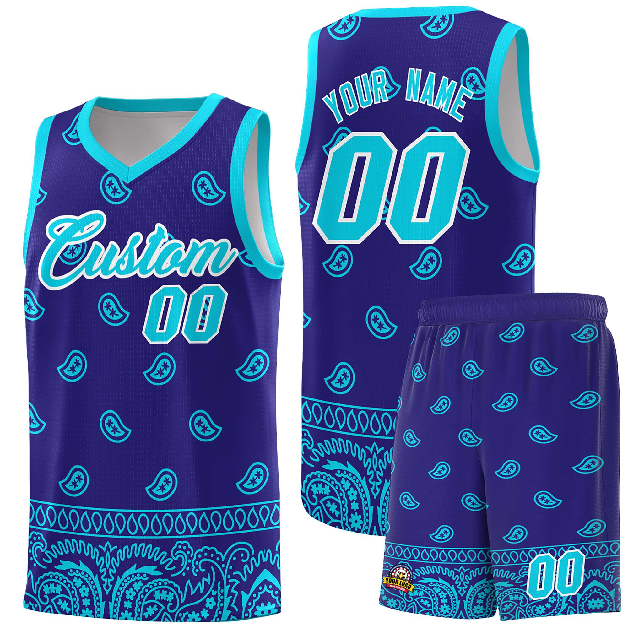 Custom Royal Bright Green Personalized Cashew Pattern Sports Uniform Basketball Jersey