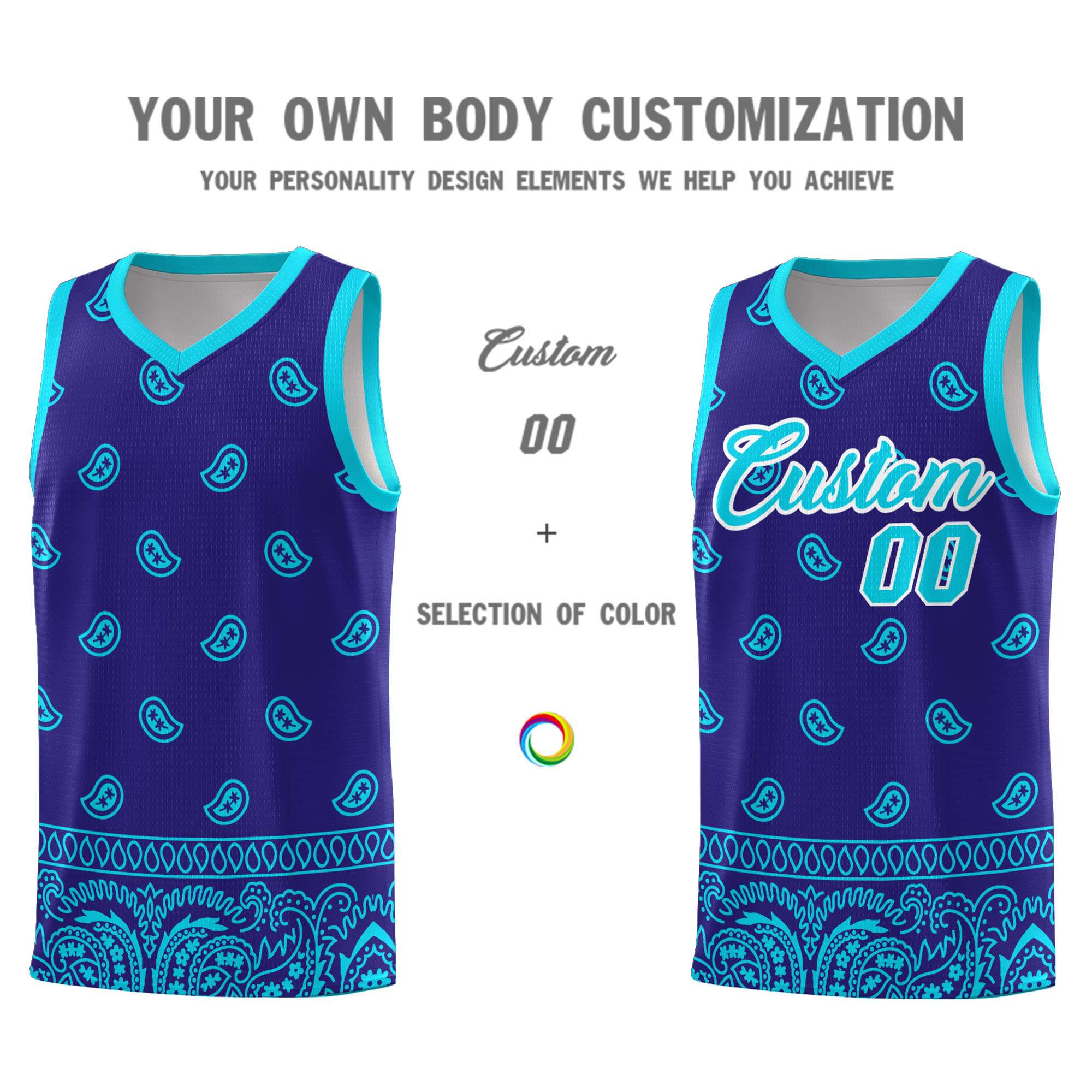 Custom Royal Bright Green Personalized Cashew Pattern Sports Uniform Basketball Jersey