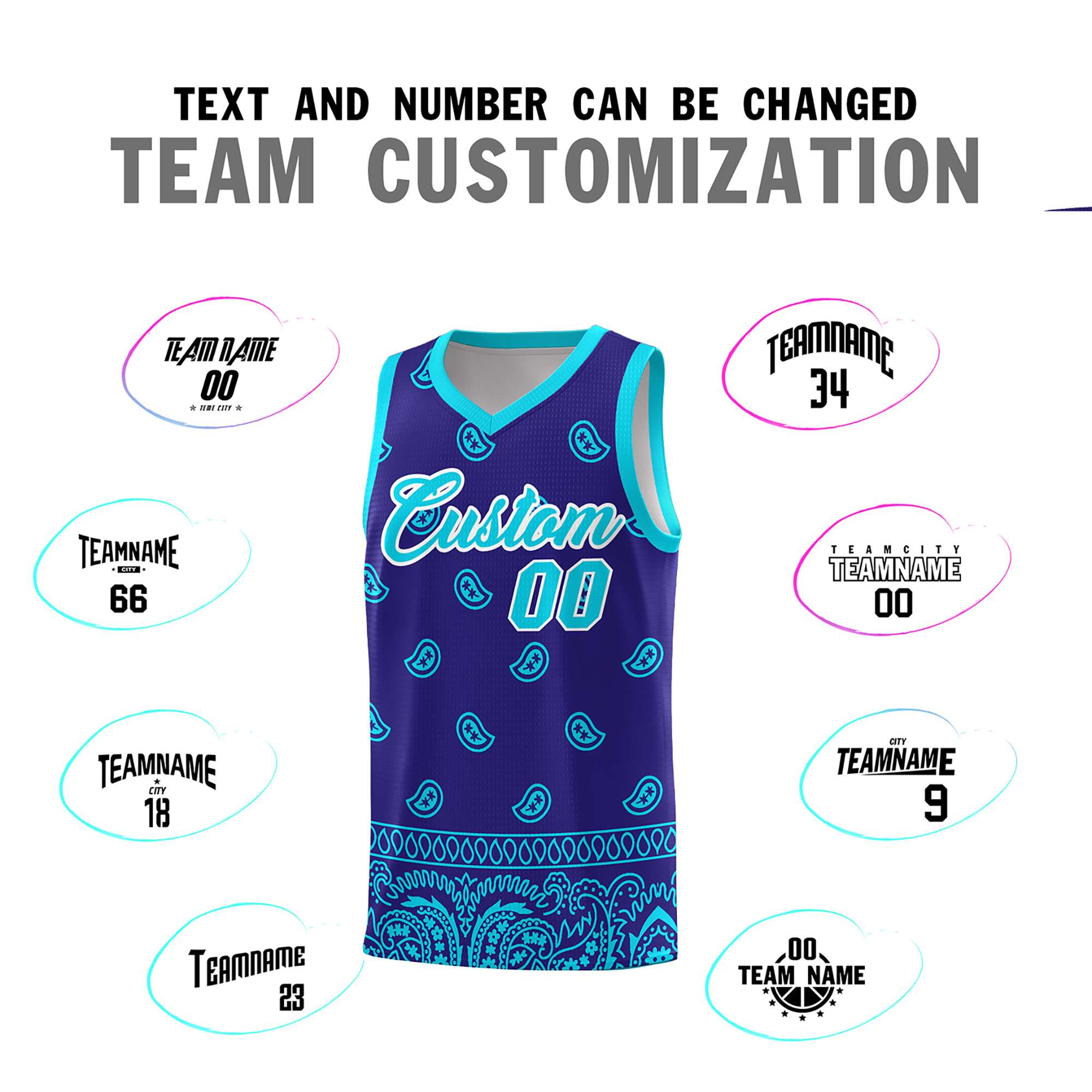 Custom Royal Bright Green Personalized Cashew Pattern Sports Uniform Basketball Jersey