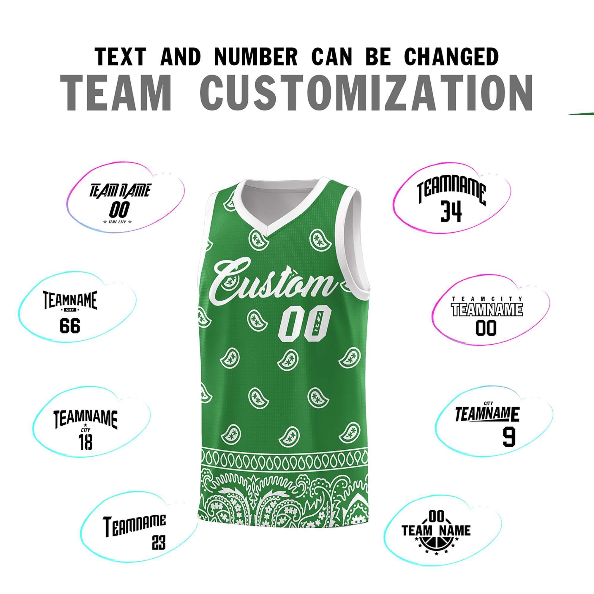 Custom Teal White Personalized Cashew Pattern Sports Uniform Basketball Jersey