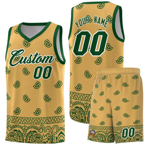 Custom Old Gold Green Personalized Cashew Pattern Sports Uniform Basketball Jersey