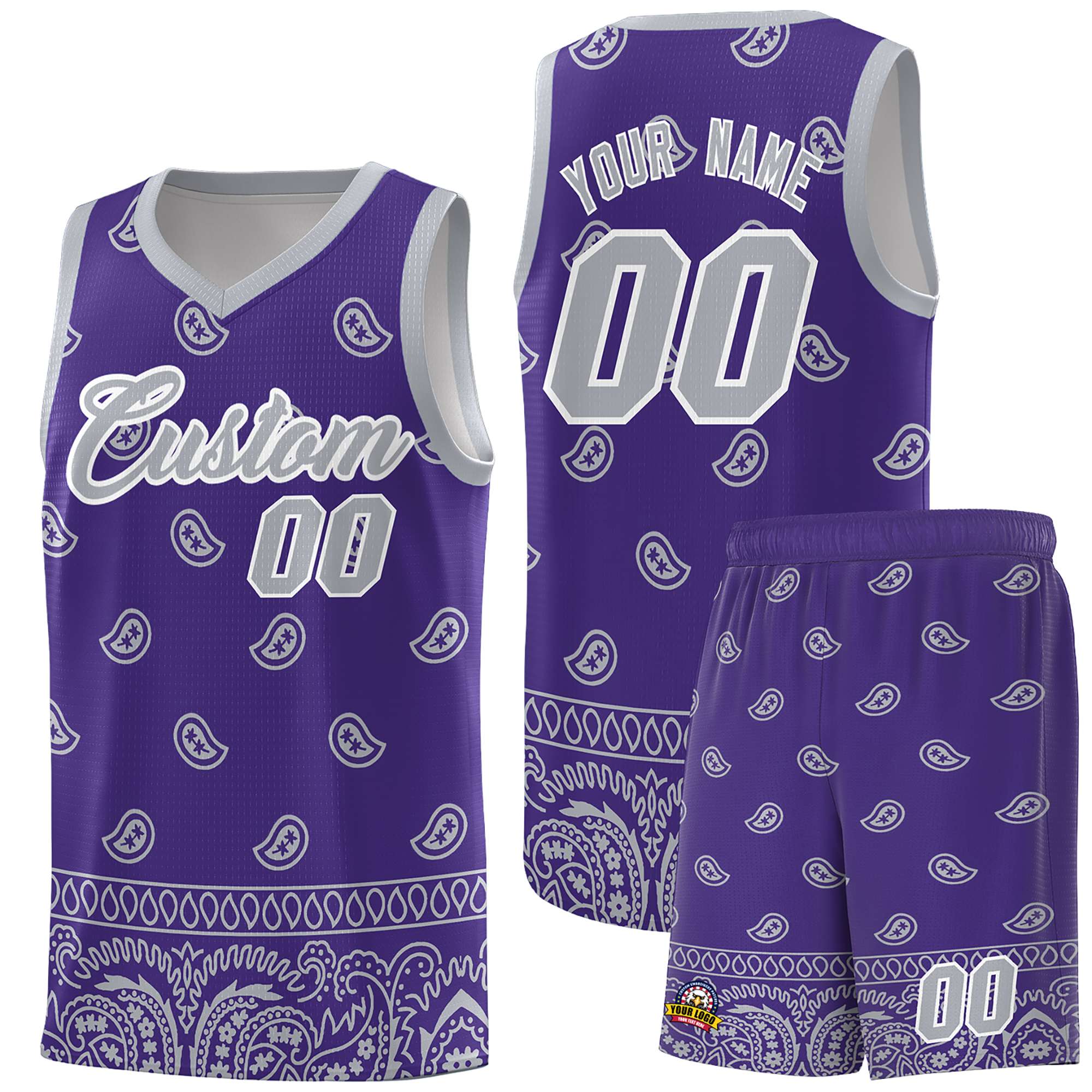 Custom Purple Gray Personalized Cashew Pattern Sports Uniform Basketball Jersey