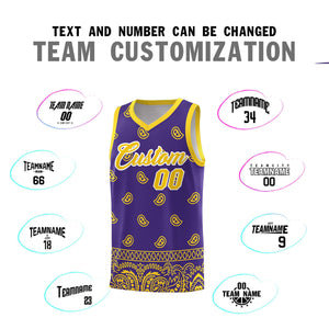 Custom Purple Gold Personalized Cashew Pattern Sports Uniform Basketball Jersey