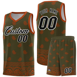 Custom Olive Texas Orange Personalized Cashew Pattern Sports Uniform Basketball Jersey