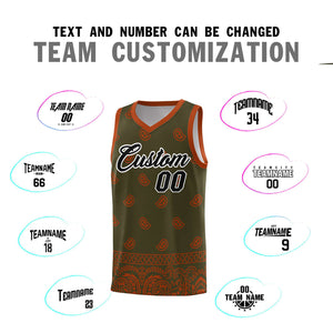 Custom Olive Texas Orange Personalized Cashew Pattern Sports Uniform Basketball Jersey