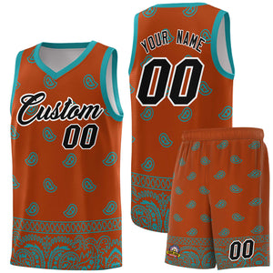 Custom Texas Orange Aqua Personalized Cashew Pattern Sports Uniform Basketball Jersey