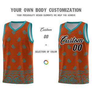 Custom Texas Orange Aqua Personalized Cashew Pattern Sports Uniform Basketball Jersey