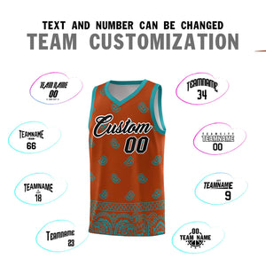 Custom Texas Orange Aqua Personalized Cashew Pattern Sports Uniform Basketball Jersey