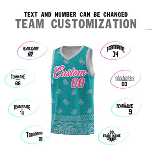 Custom Aqua Gray Personalized Cashew Pattern Sports Uniform Basketball Jersey