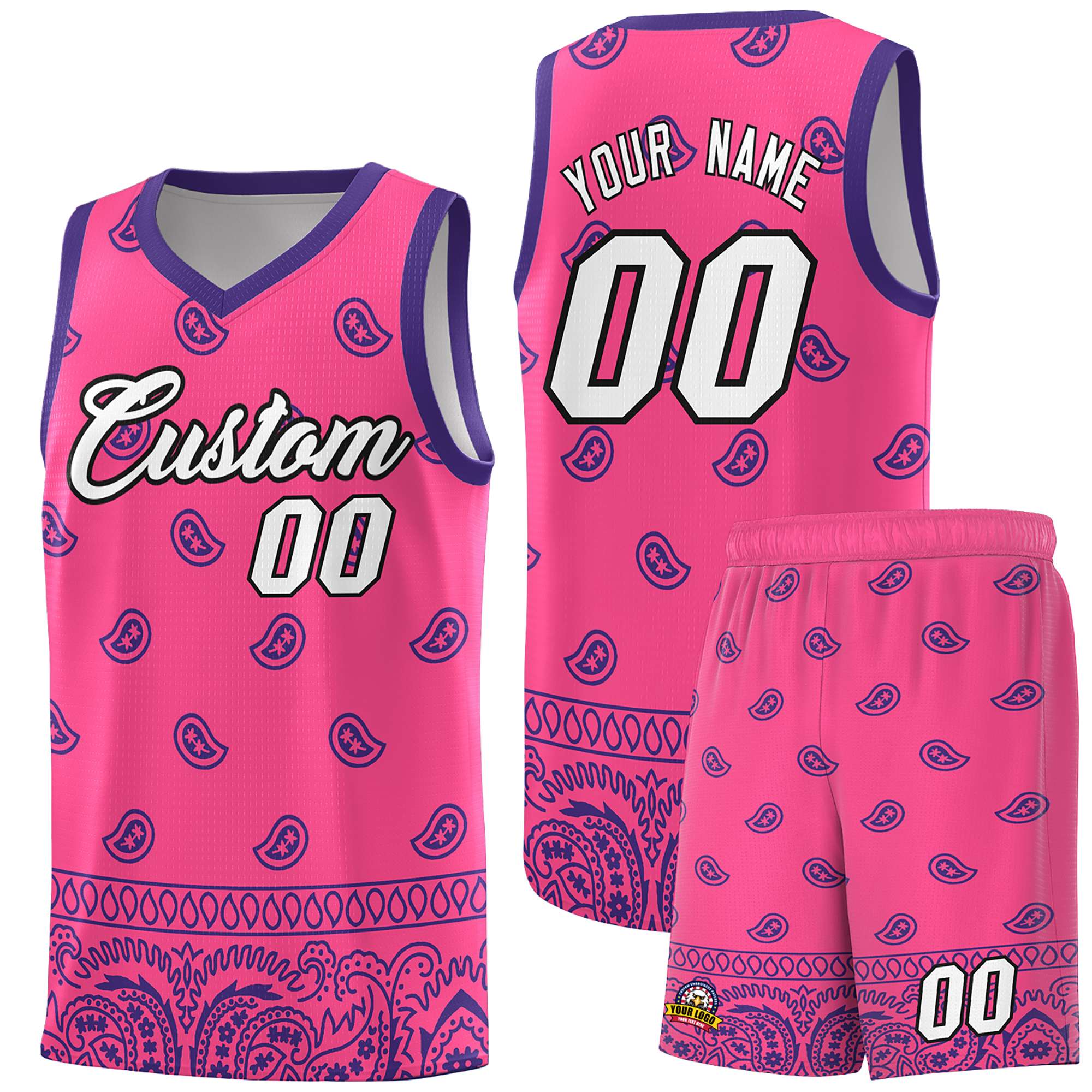 Custom Pink Purple Personalized Cashew Pattern Sports Uniform Basketball Jersey