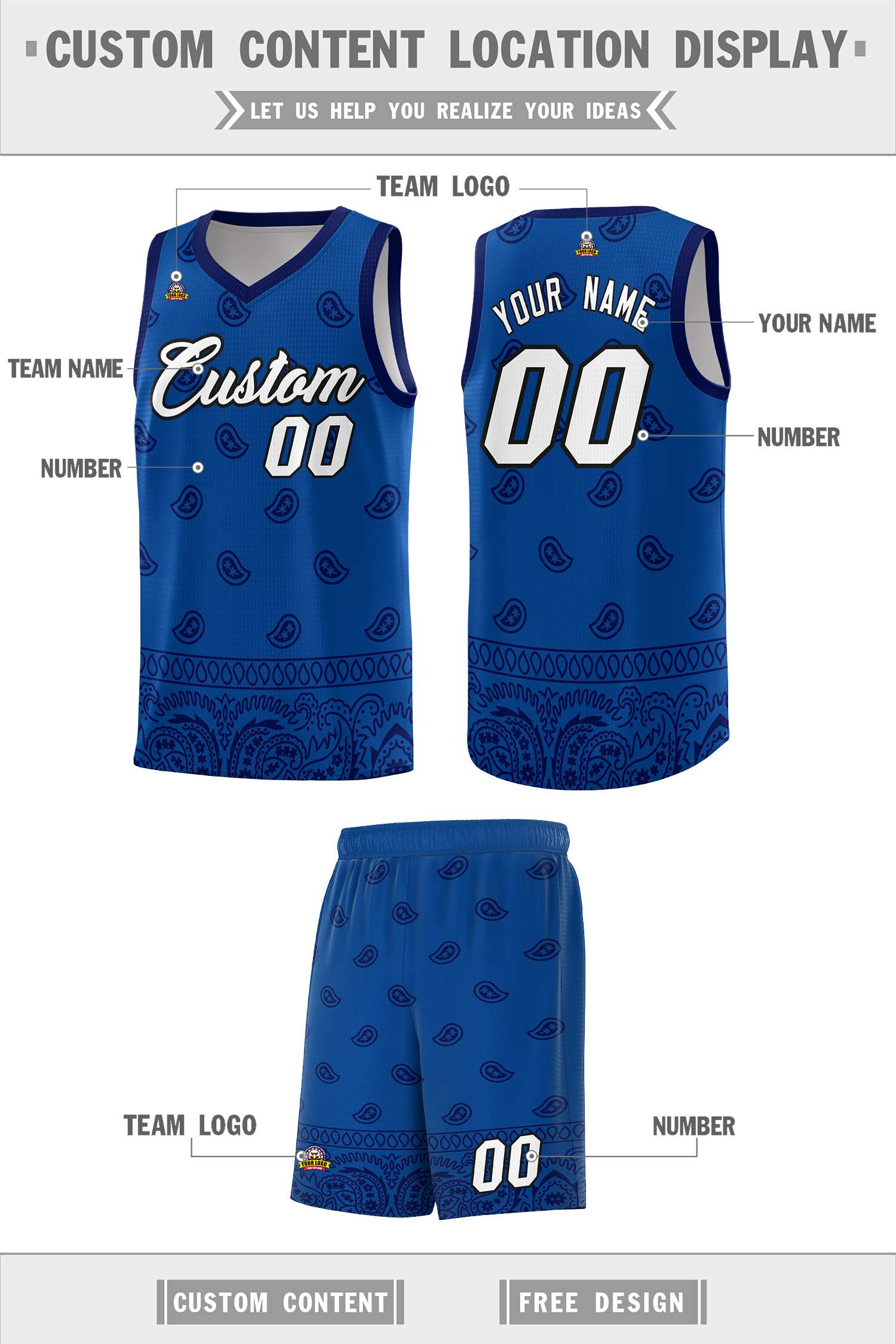 Custom Royal Navy Personalized Cashew Pattern Sports Uniform Basketball Jersey